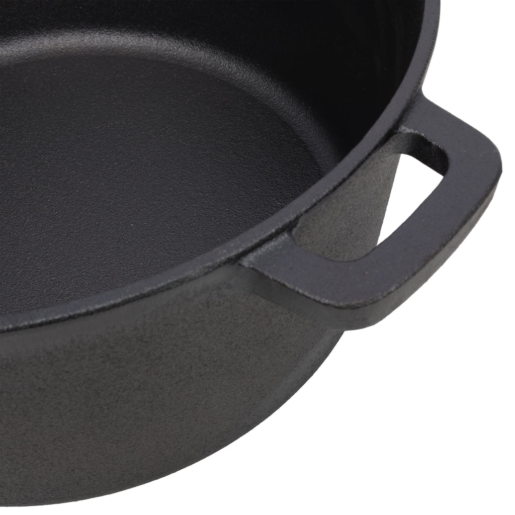 2 in 1 Pre-Seasoned Cast Iron Dutch Oven With Dual Handles, Outdoor Camping Deep Pot for Camping Fireplace Cooking BBQ Baking Campfire, 5 Quart.With 2pcs Silicone Handel Covers.