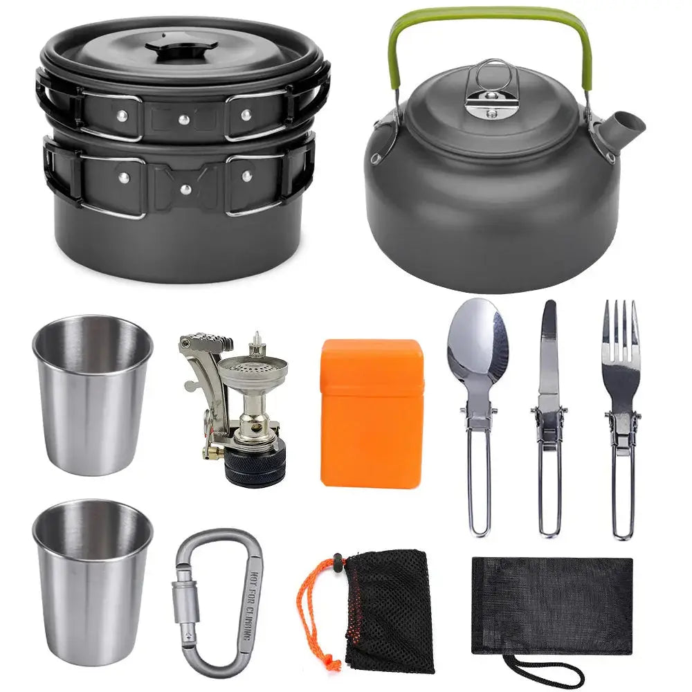 Aluminum Camping Cookware Set with Kettle and Utensils