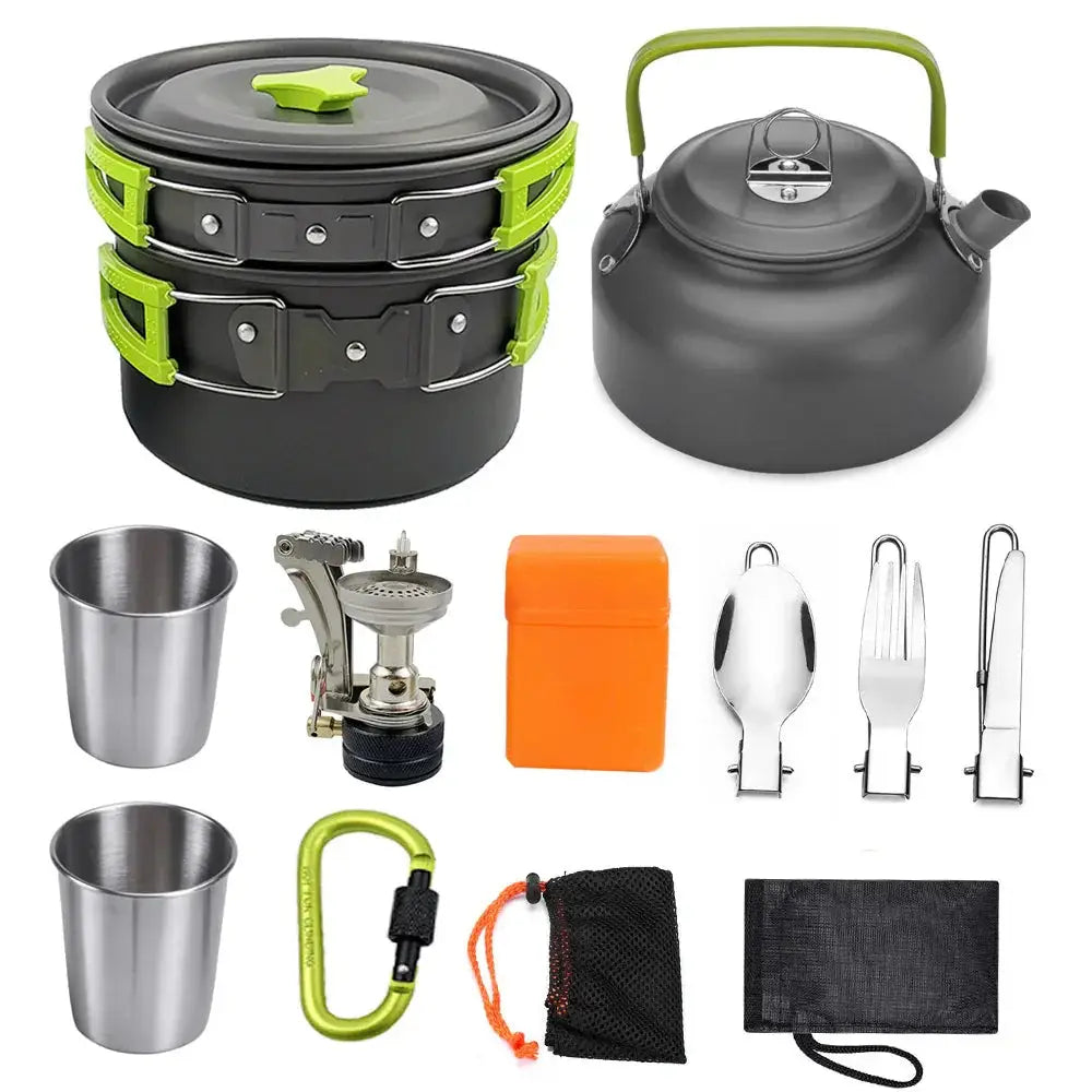 Aluminum Camping Cookware Set with Kettle and Utensils
