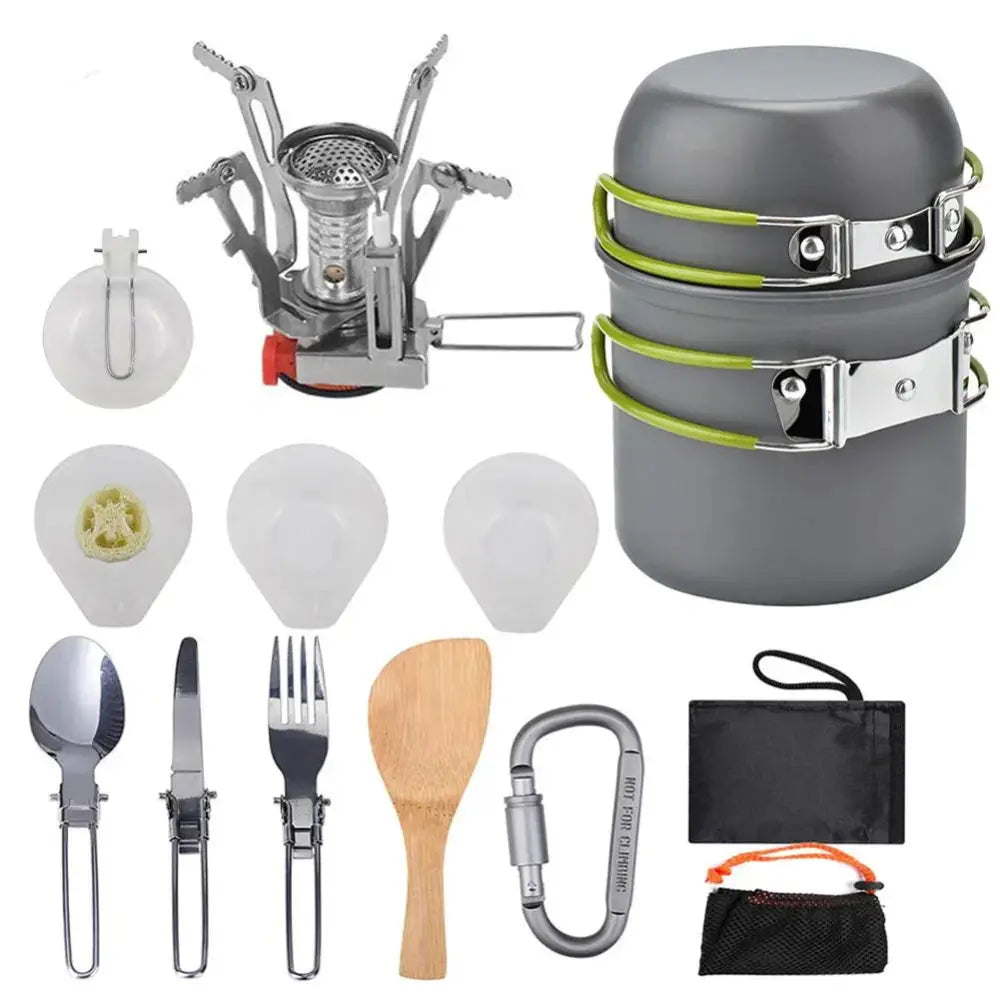 Aluminum Camping Cookware Set with Kettle and Utensils