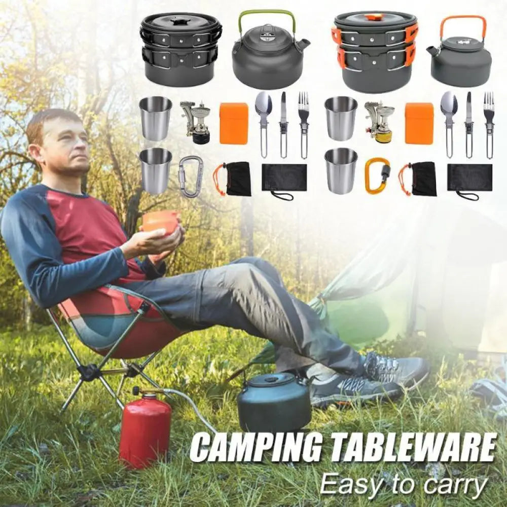Aluminum Camping Cookware Set with Kettle and Utensils