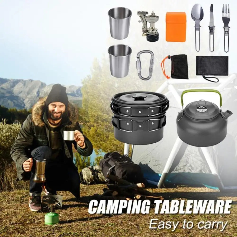 Aluminum Camping Cookware Set with Kettle and Utensils