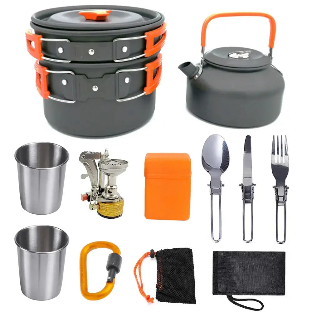 Aluminum Camping Cookware Set with Kettle and Utensils