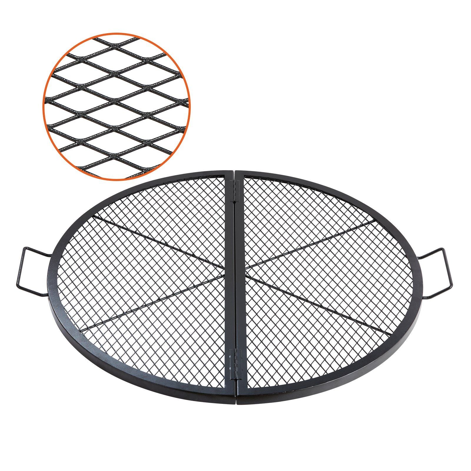 Fire Pit Grill Foldable Round Grate,Steel Campfire BBQ Grill  Handle Support 36 Inch Black