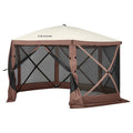 Pop Up Gazebo Tent, Pop-Up Screen Tent 6 Sided Canopy Sun Shelter with 6 Removable Privacy Wind Cloths & Mesh Windows, 12.5x12.5FT Quick Set Screen Tent with Mosquito Netting, Brown