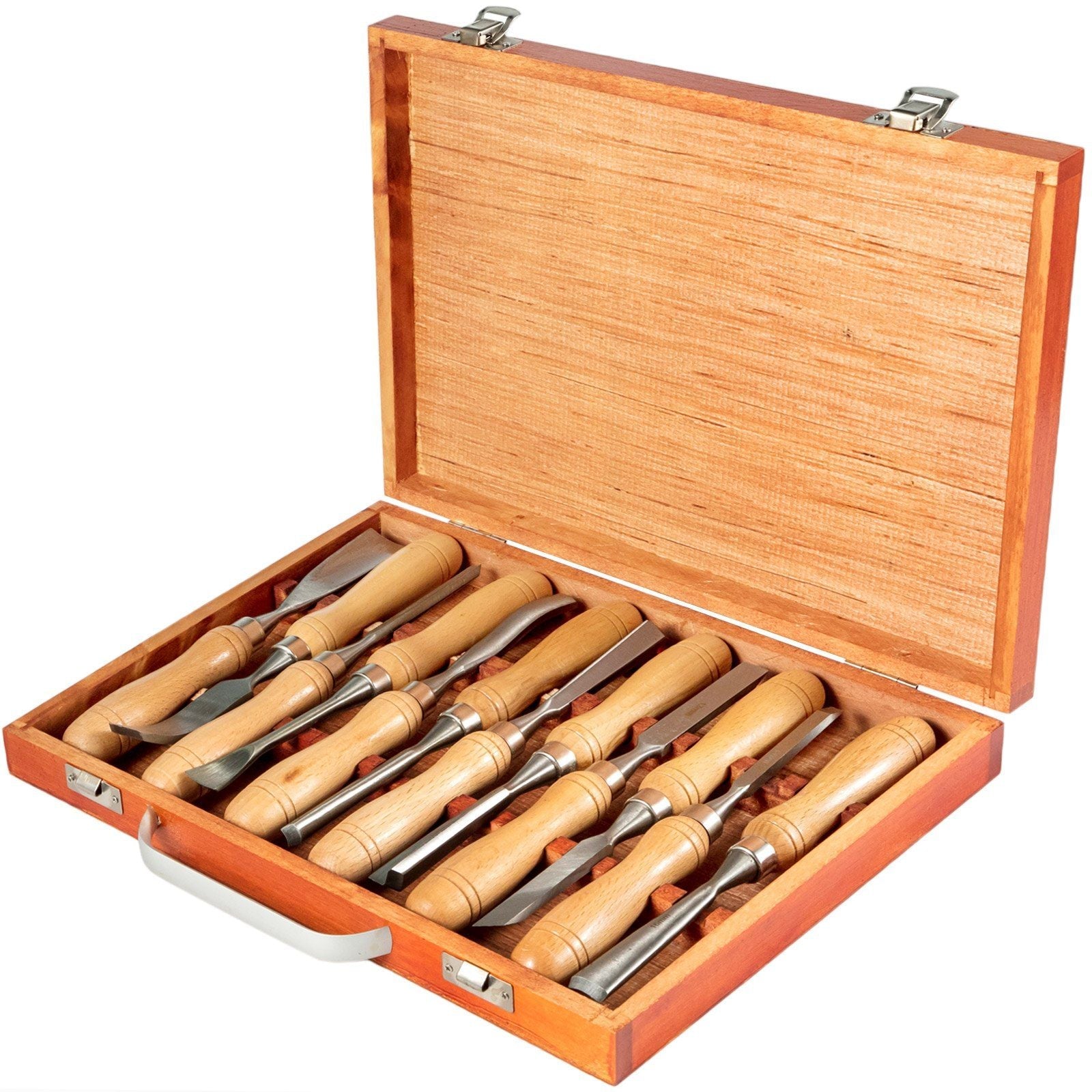 Woodworking 12pcs Lathe Chisel, Wood Carving Hand Chisel 3-3/4Inch Blade Length, Wood Turning Tools with Wooden Storage Case, for Wood Carving Root Carving Furniture Carving Lathes