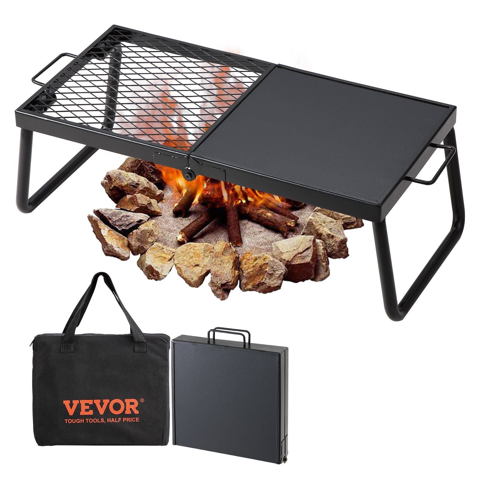 Folding Campfire Grill, Heavy Duty Steel Grate, 22.4" Portable Camping Grates Carrying Bag