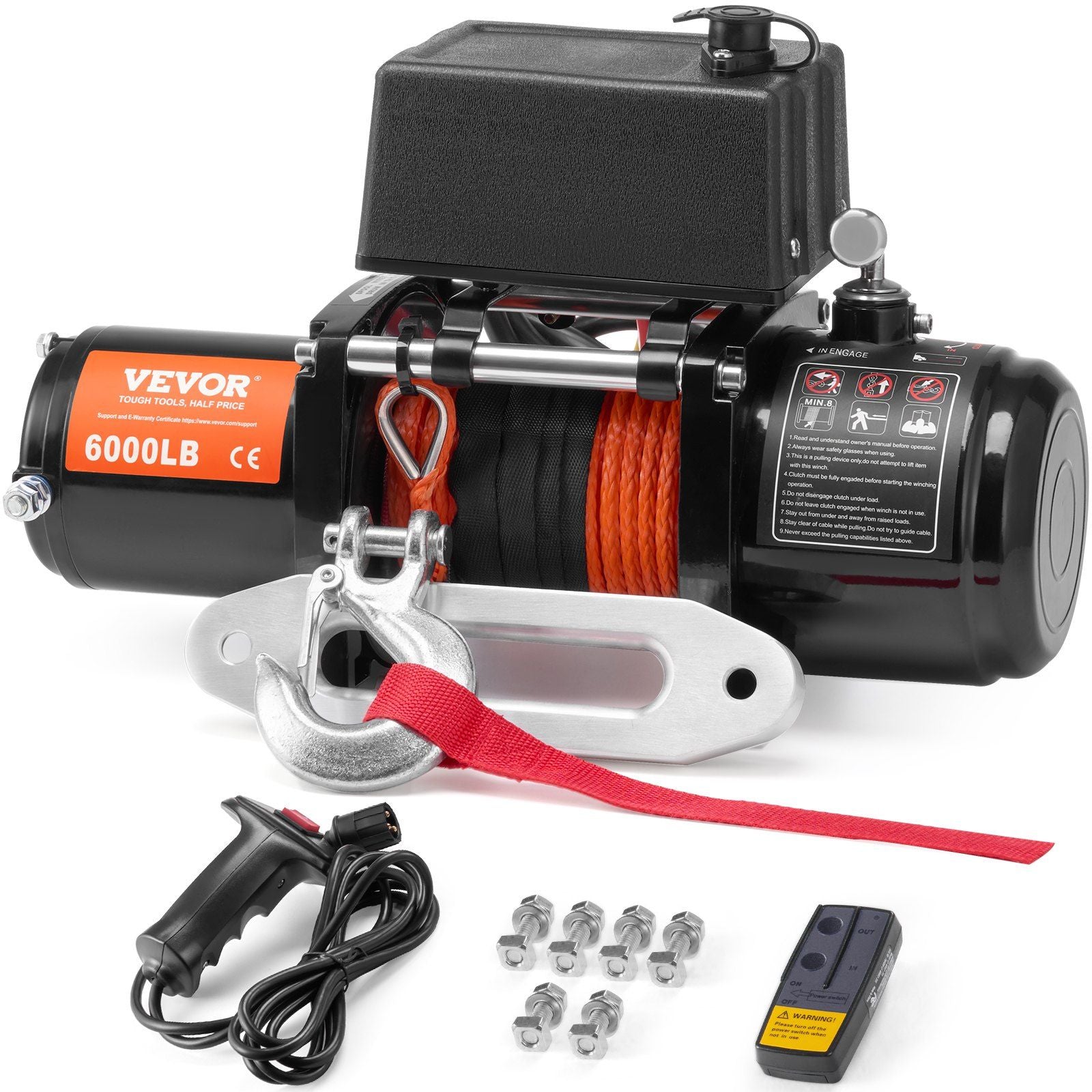 Electric Winch for Truck 6000 lb Synthetic Rope Waterproof Remote Control