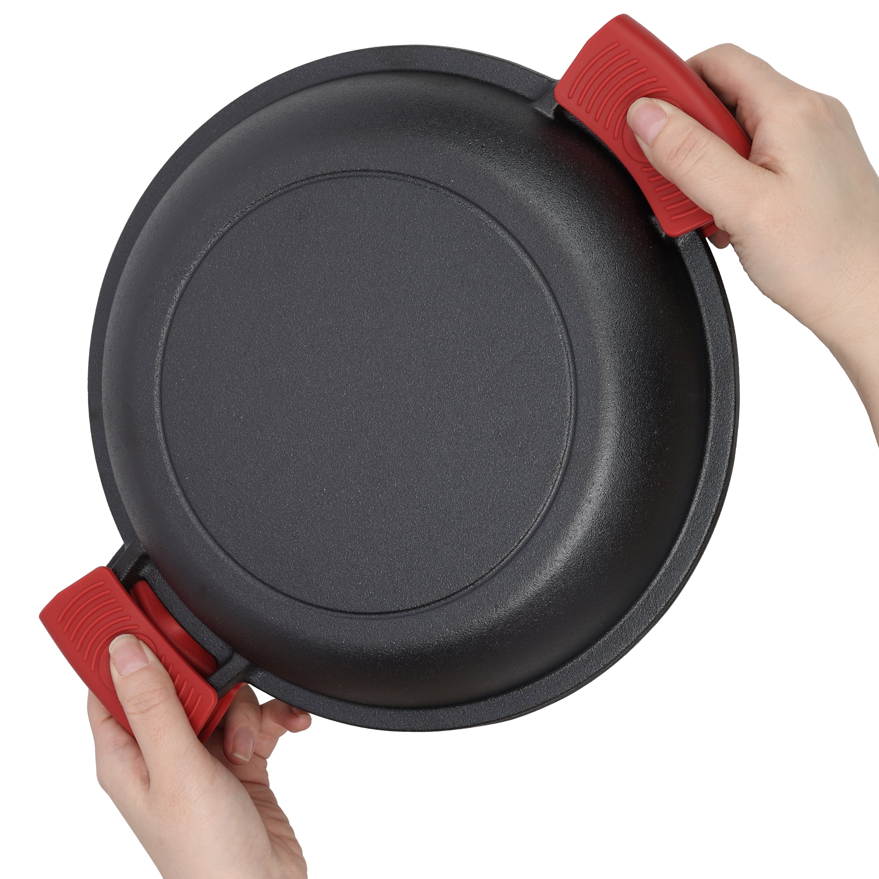 2 in 1 Pre-Seasoned Cast Iron Dutch Oven With Dual Handles, Outdoor Camping Deep Pot for Camping Fireplace Cooking BBQ Baking Campfire, 5 Quart.With 2pcs Silicone Handel Covers.