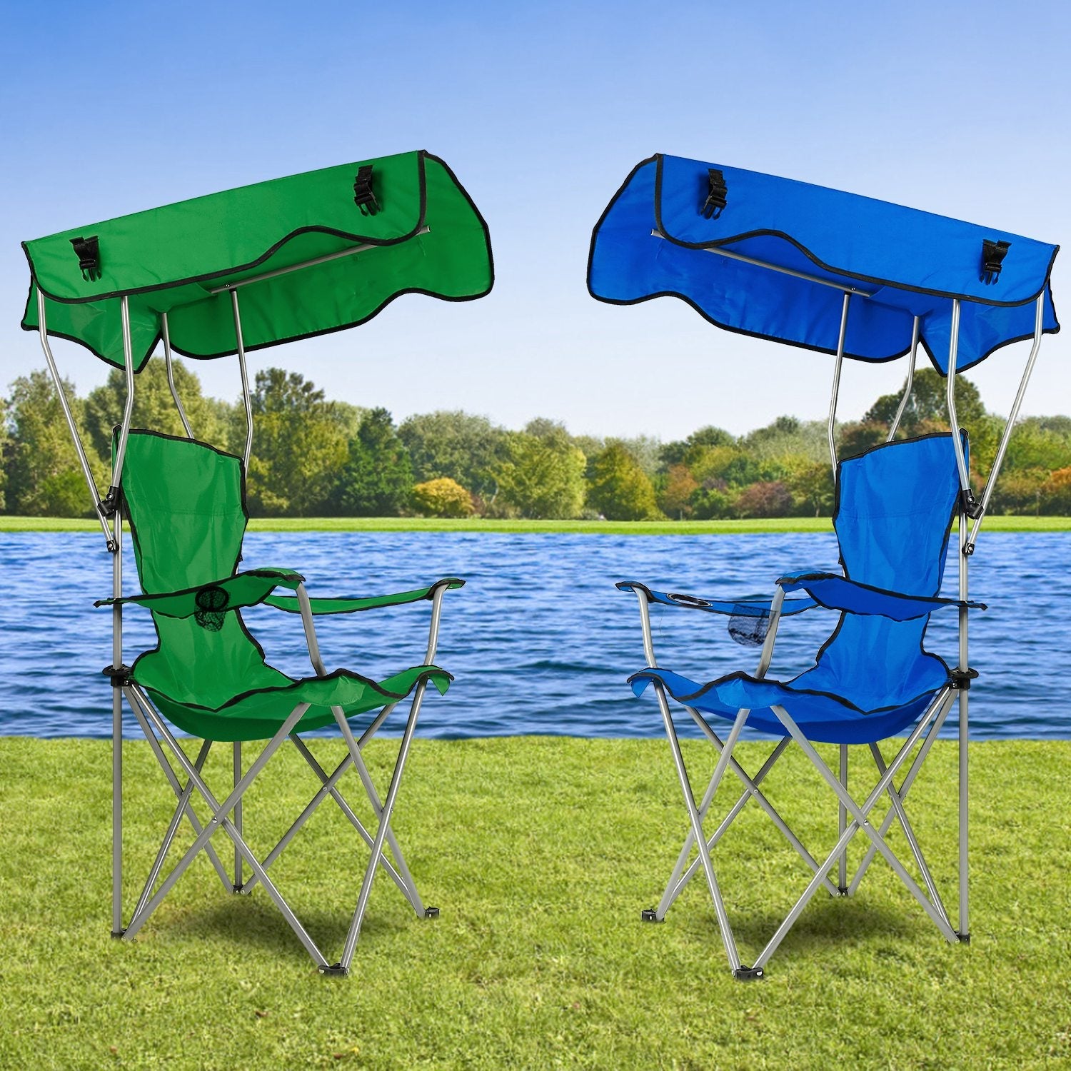 Foldable Beach Canopy Chair Sun Protection Camping Lawn Canopy Chair 330LBS Load