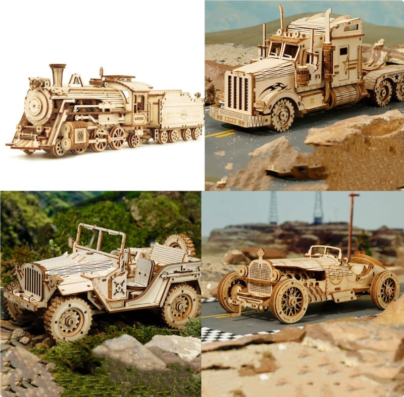 3D Wooden Puzzle Train Model DIY Wooden Train Toy Kit Assembly Model Home Crafts