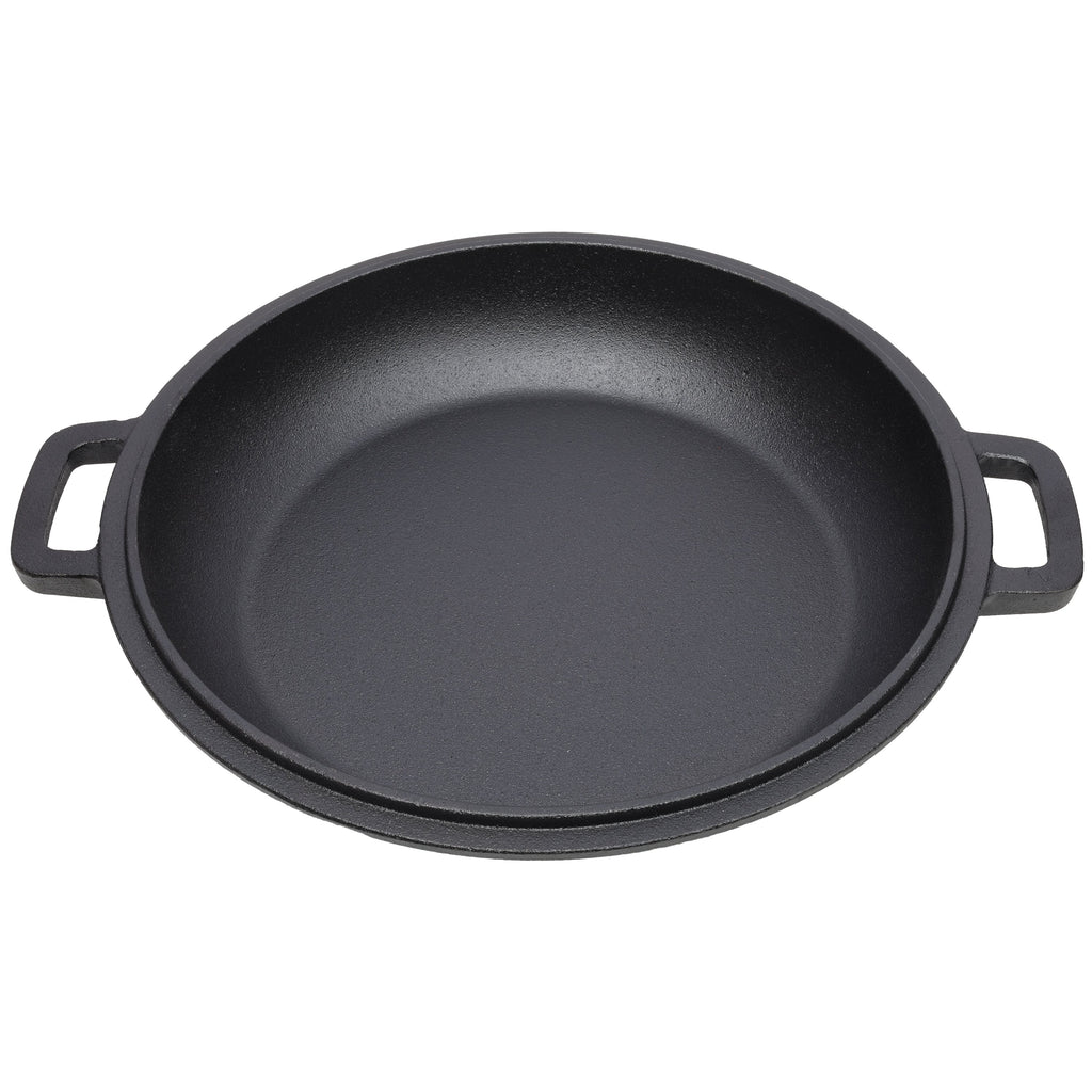 2 in 1 Pre-Seasoned Cast Iron Dutch Oven With Dual Handles, Outdoor Camping Deep Pot for Camping Fireplace Cooking BBQ Baking Campfire, 5 Quart.With 2pcs Silicone Handel Covers.