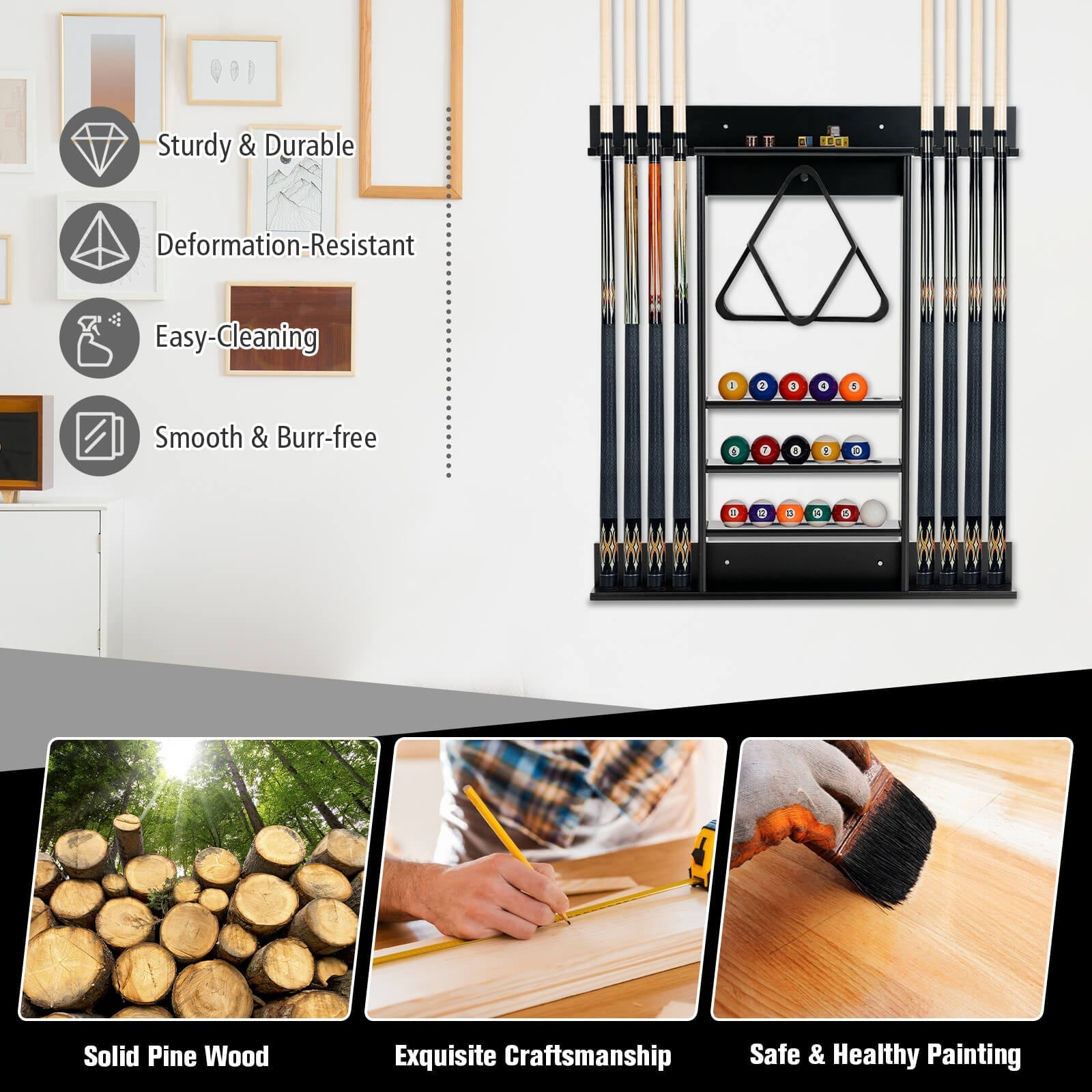 Wall-mounted Billiards Pool Cue Rack Only