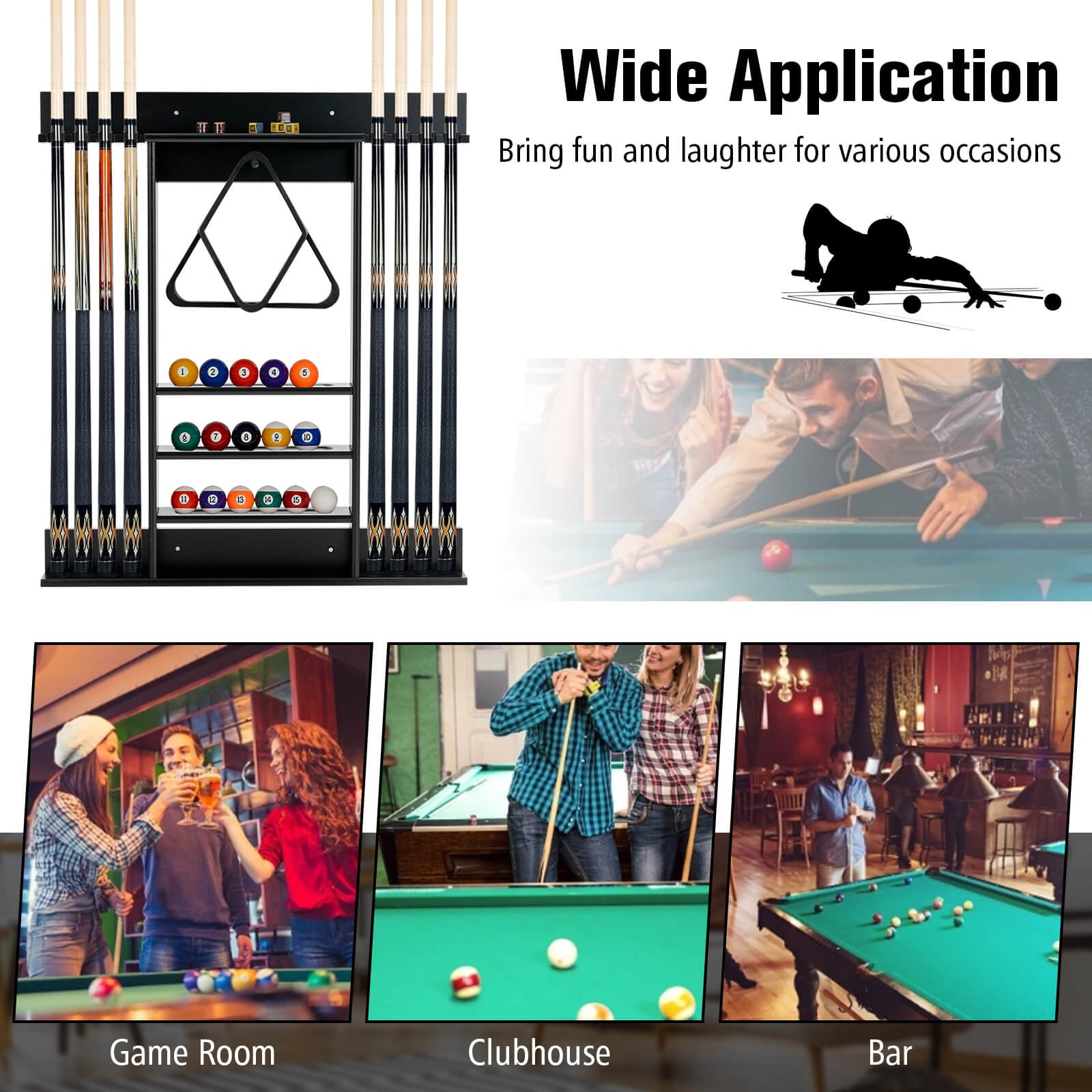 Wall-mounted Billiards Pool Cue Rack Only