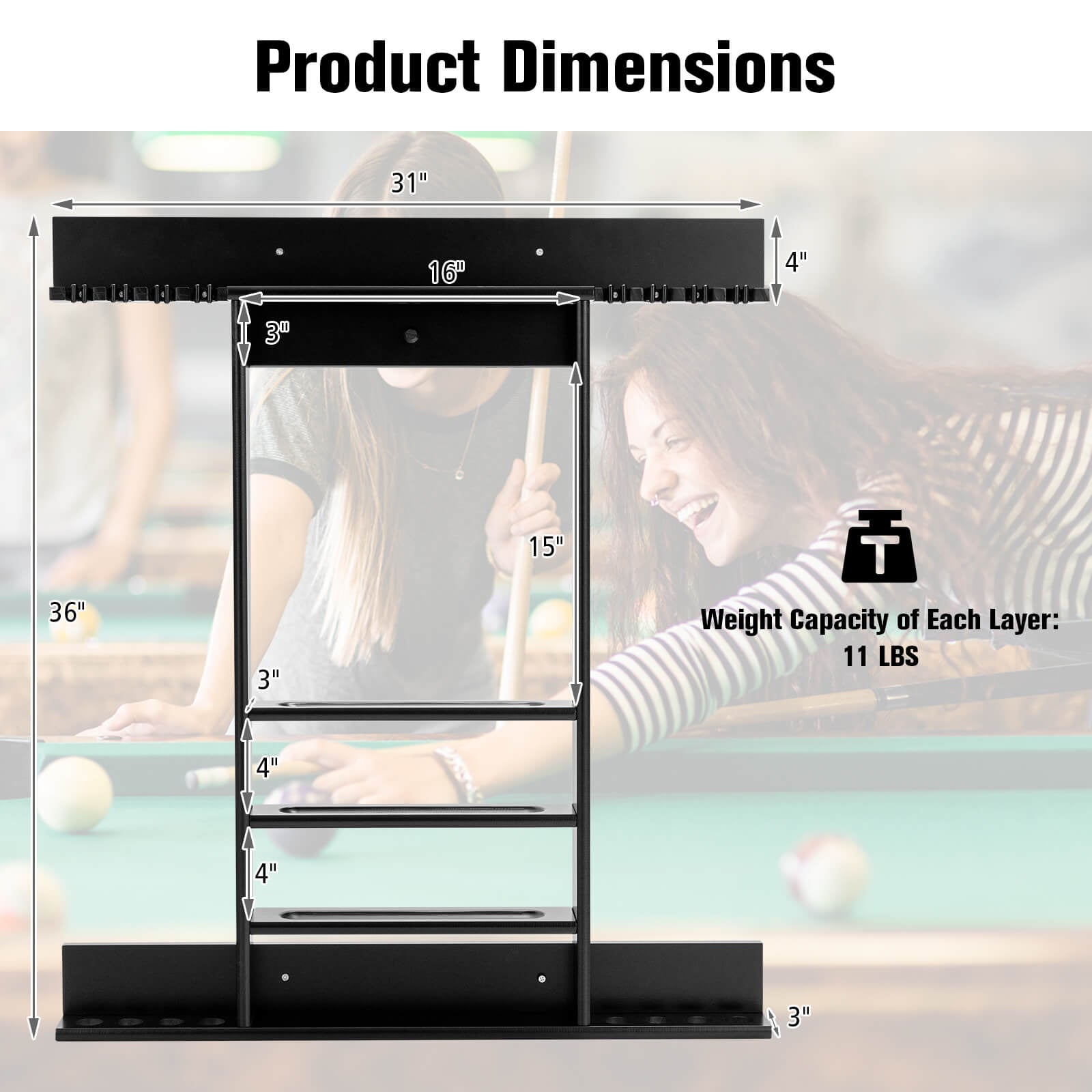 Wall-mounted Billiards Pool Cue Rack Only