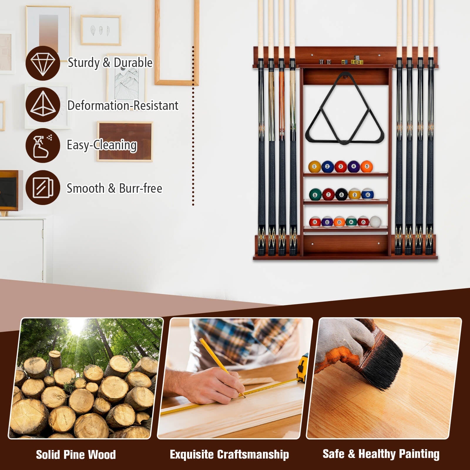 Wall-mounted Billiards Pool Cue Rack Only