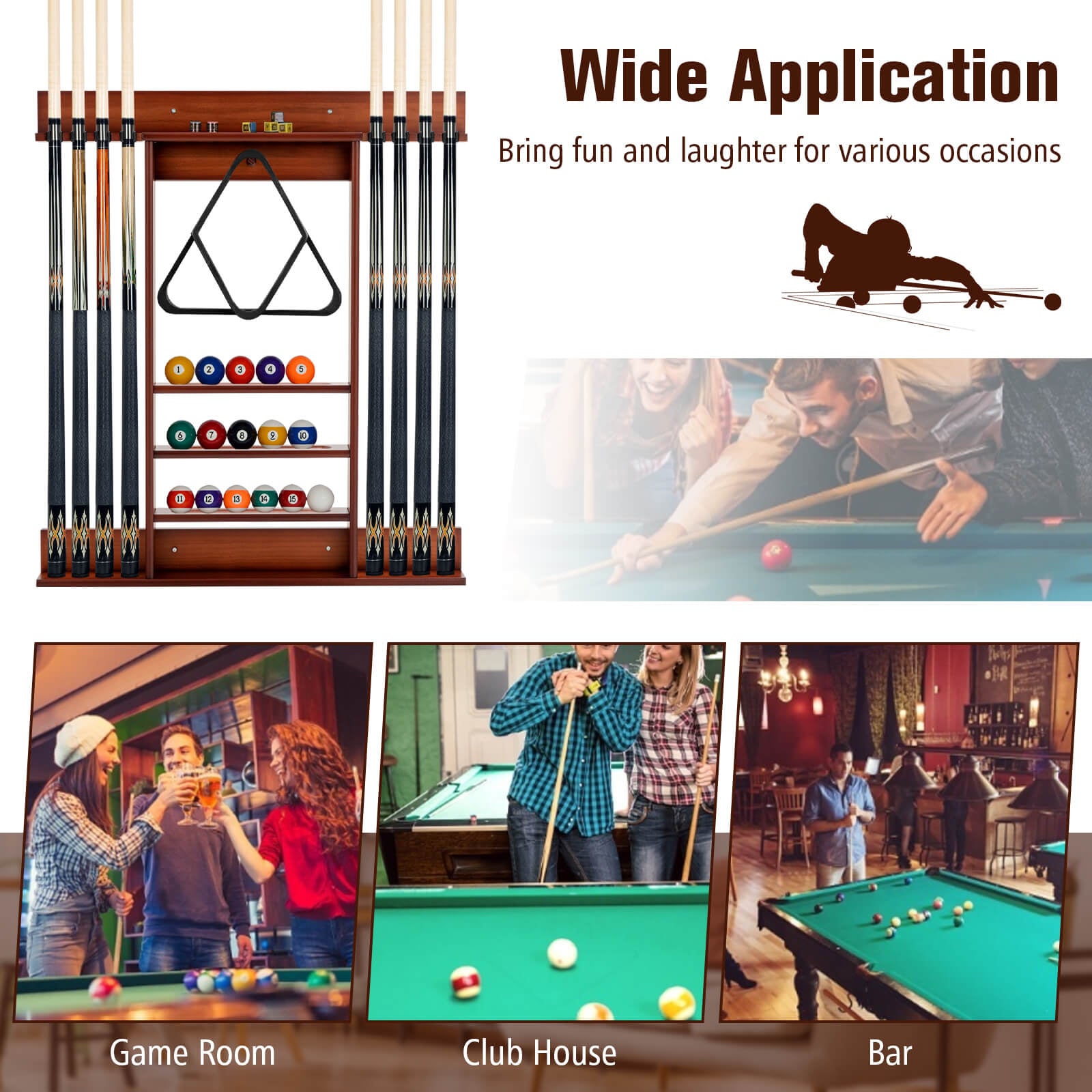 Wall-mounted Billiards Pool Cue Rack Only