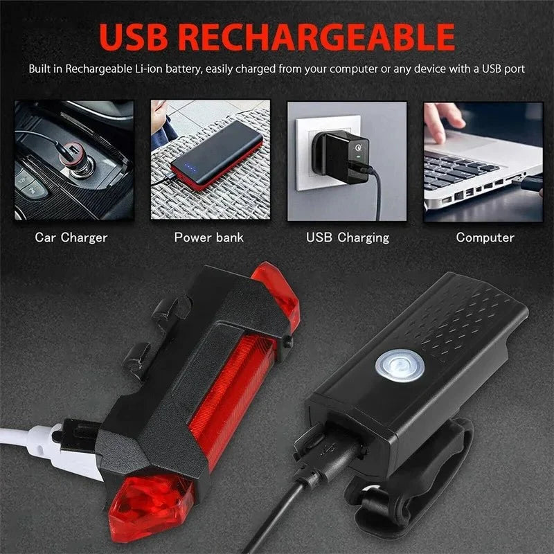 USB Rechargeable Bicycle LED Light Set | Front and Rear Bike Lights for Night Safety